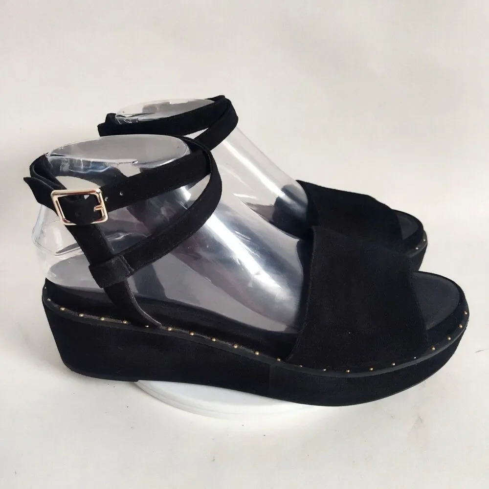 Gianni Bini Sweet Talk Sandals‎ Size 8.5 Black Suede Platform Flatform Open Toe